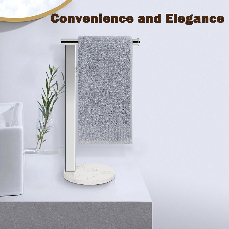 Siyzda Hand Towel Holder Stand for Bathroom  L- Shaped Freestanding Hand Towel Rack  Towel Bar Kitchen Vanity Countertop Organizer  SUS304 Stainless Steel Material (Marble Base  Chrome) - Image 5